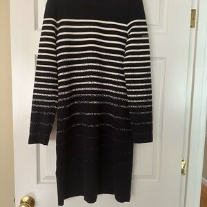 Saint James Black & White Striped Long Sleeve Sweater Dress